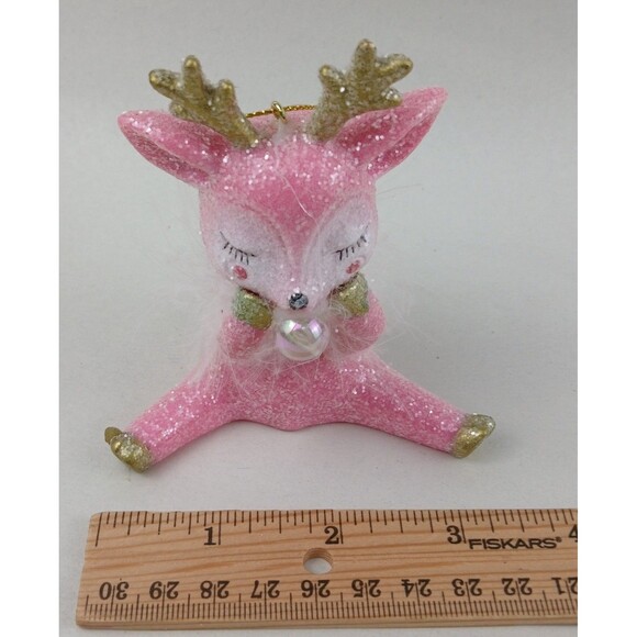 Pink Girl Reindeer Christmas Sassy Bubble Ornament Feathers Blushing Decor Gold - Picture 4 of 16
